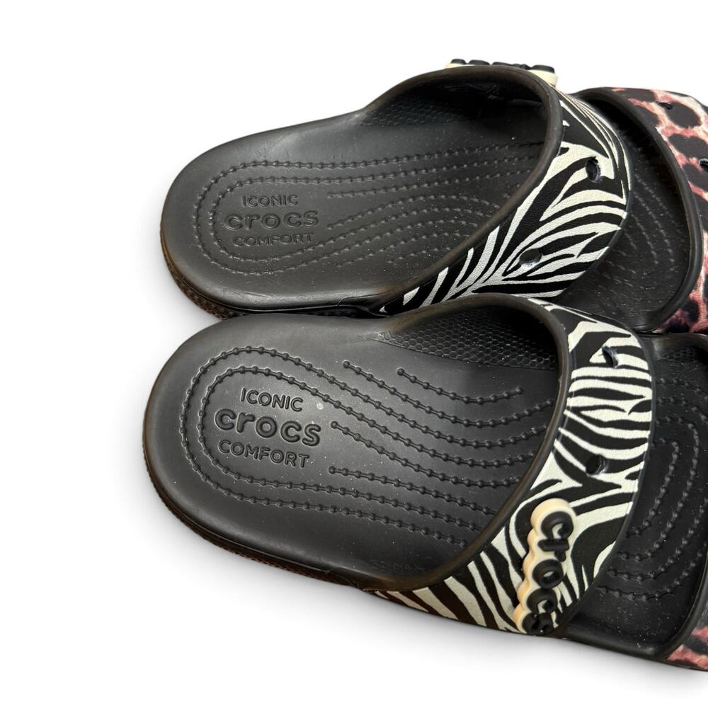 Crocs Women's 6 Classic Animal Remix Slide on Sandals Zebra Cheetah with Charm - Picture 6 of 9